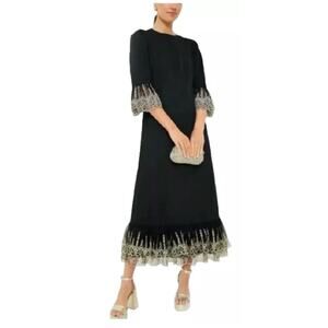 Pomander Place NEW Black Lillith Gold Lace Formal Maxi Dress Size L